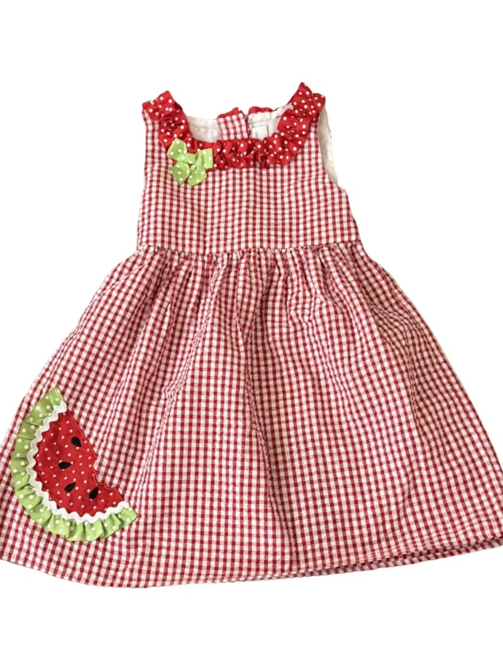 Emily Rose Toddler 4T Gingham Watermelon Appliqué Seersucker Dress Red White